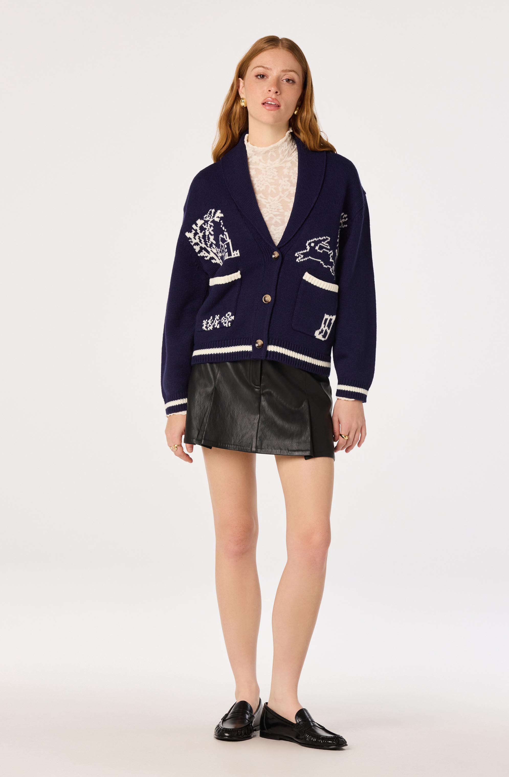 Ayleen Intarsia Shawl Collar Cardigan - ASTR the Label