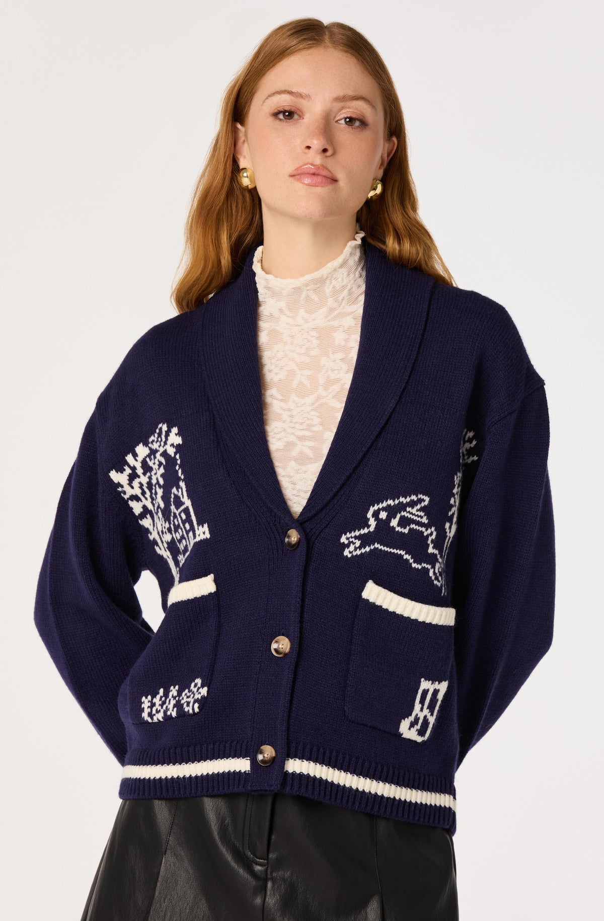 Ayleen Intarsia Shawl Collar Cardigan
