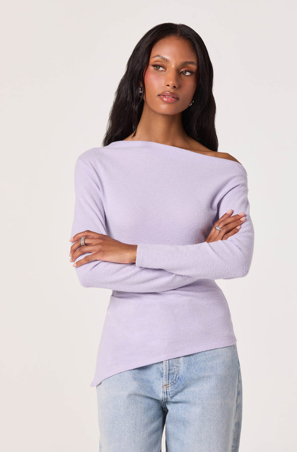 mia asymmetrical mini dress lilac Miah Asymmetric One-Shoulder Knit Top shine satin jersey that