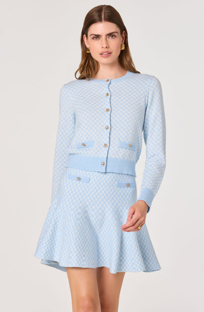Marian Jeweled Button Plaid Cardigan