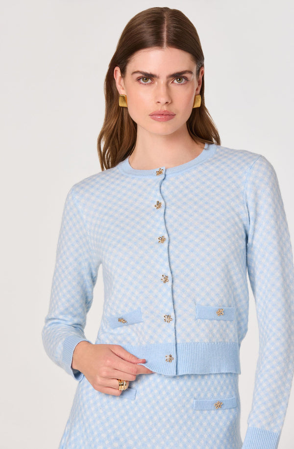 Marian Jeweled Button Plaid Cardigan - ASTR the Label