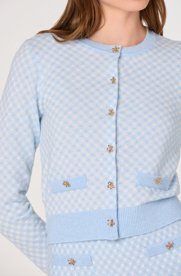 Marian Jeweled Button Plaid Cardigan - ASTR the Label