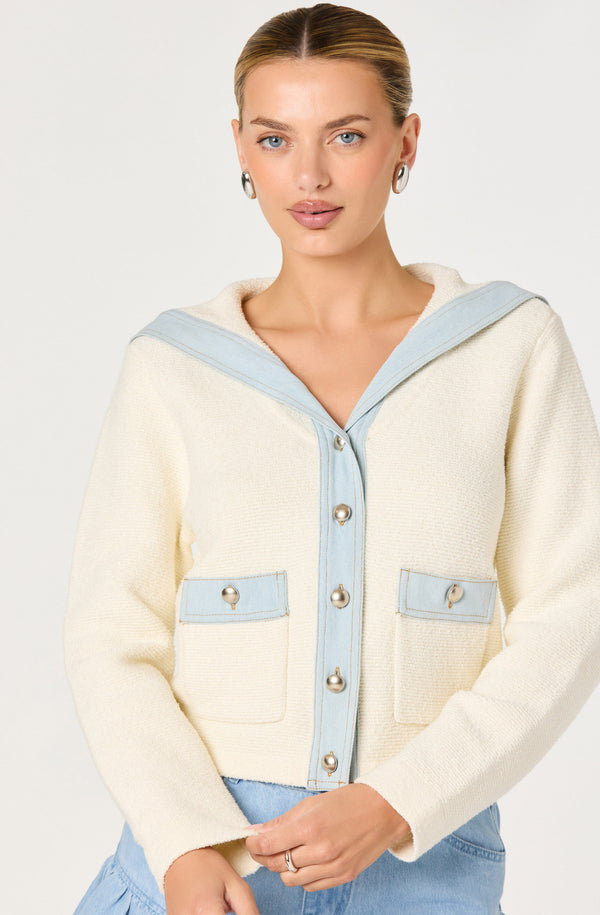Briley Terry Knit Denim Trim Cardigan - ASTR the Label