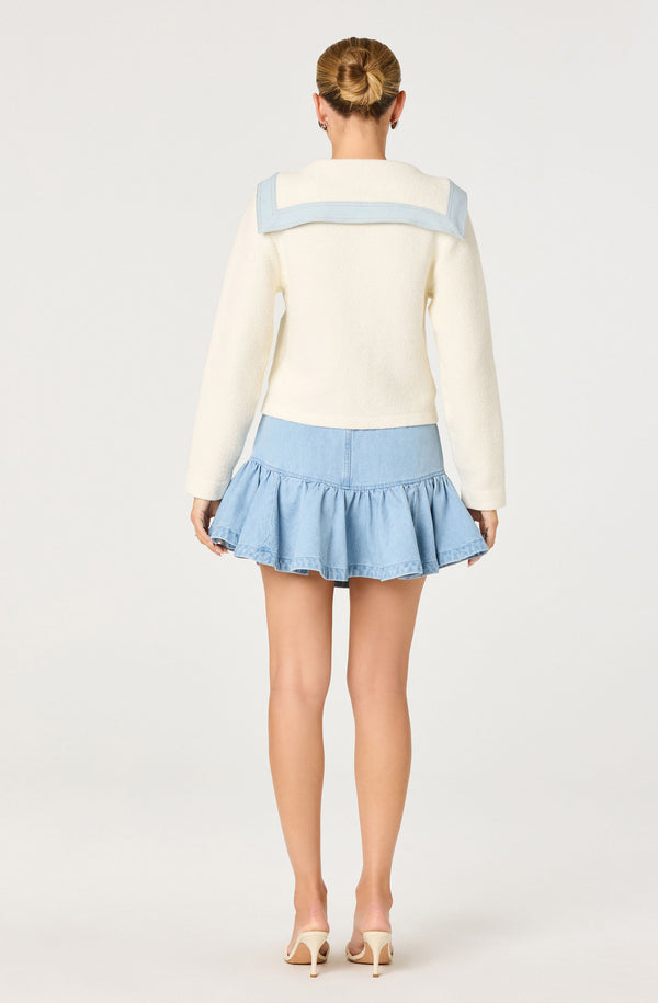 Briley Terry Knit Denim Trim Cardigan - ASTR the Label Briley Terry Knit Denim Trim Cardigan - ASTR the Label