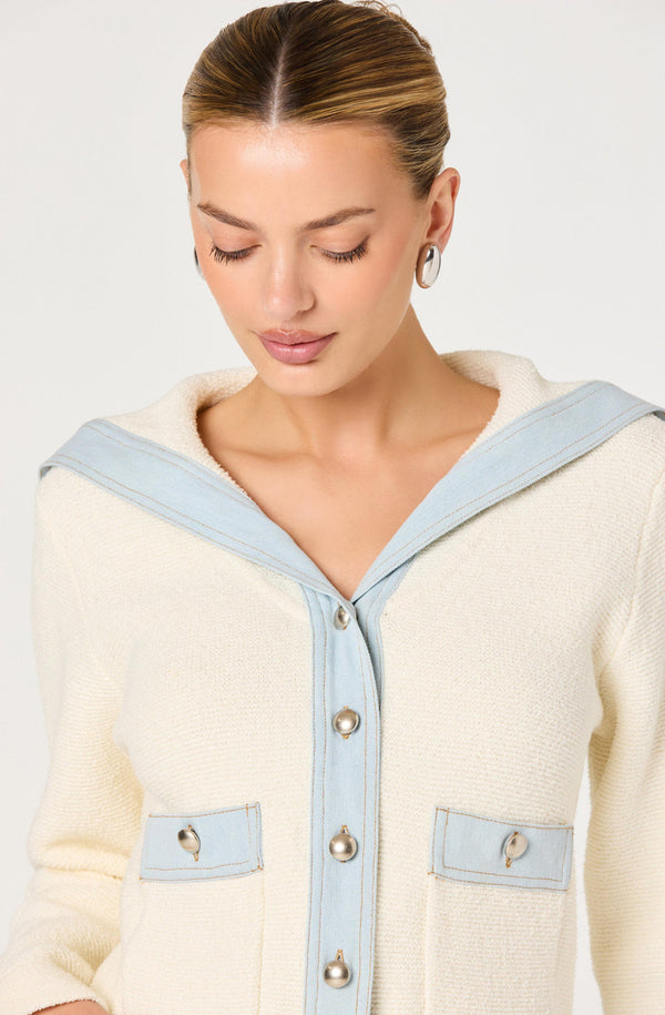 Briley Terry Knit Denim Trim Cardigan - ASTR the Label