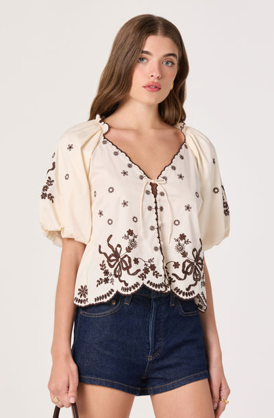 Lucia Embroidered Puff Sleeve Blouse
