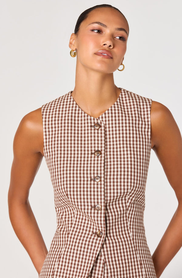 Karan Gingham Longline Vest - ASTR the Label