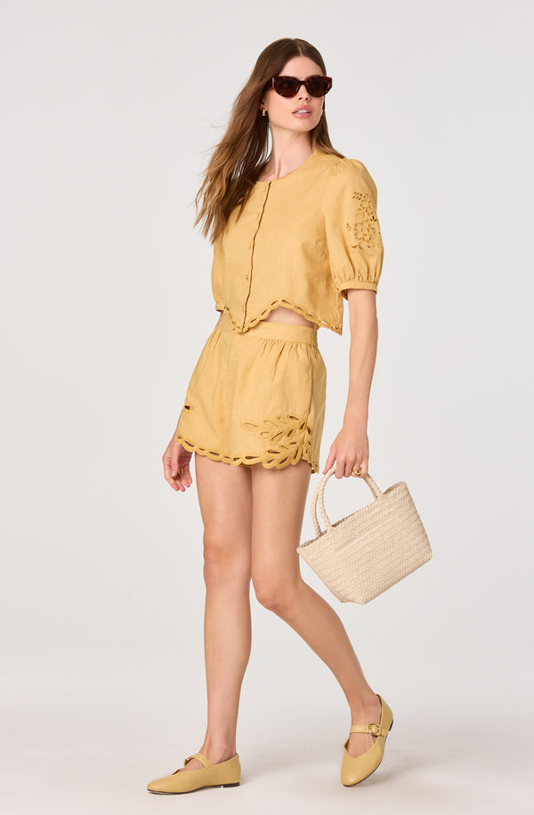 アリシアスタン  Embroidery Puff SleeveTop Yello Joellyn Embroidered Puff Sleeve Top - ASTR the Label