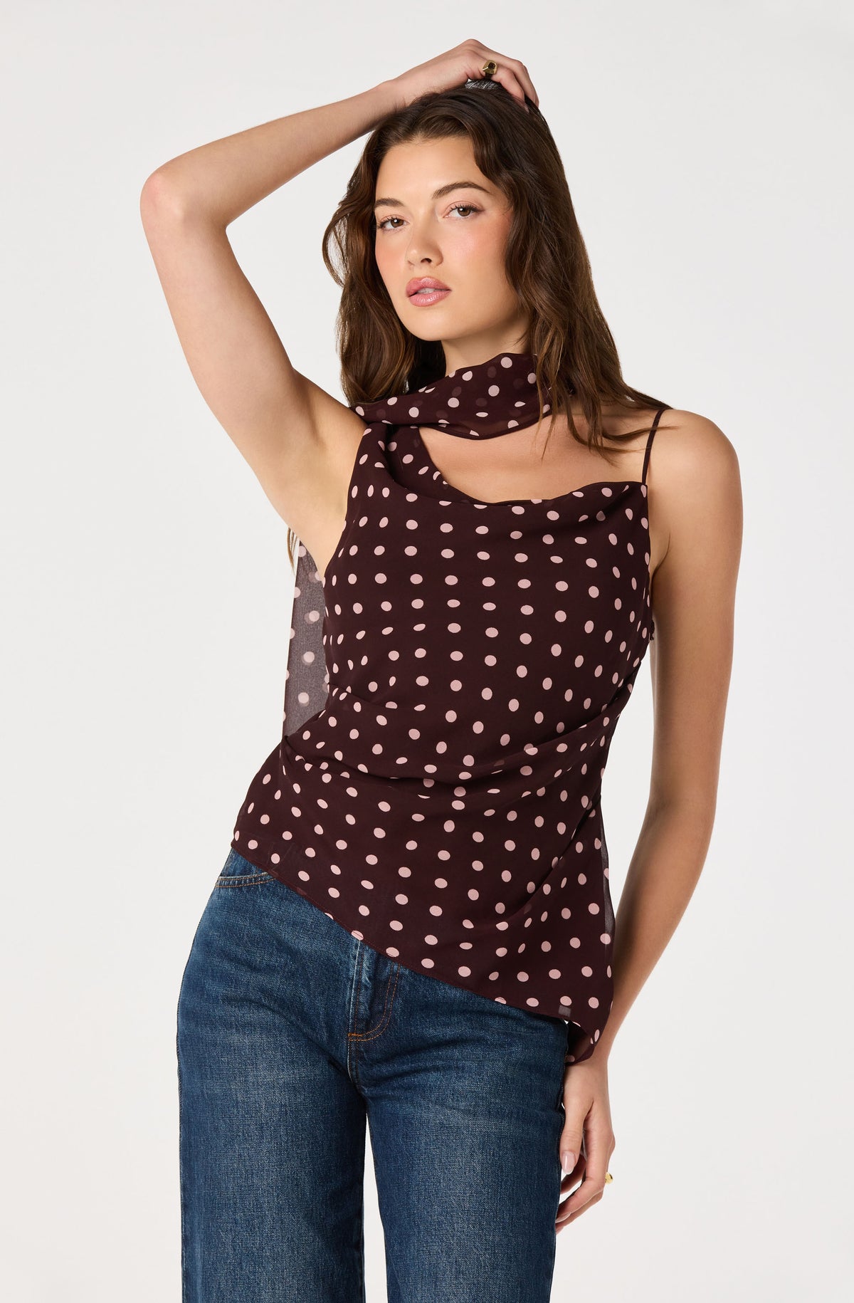 Adrie Polka Dot Scarf Top