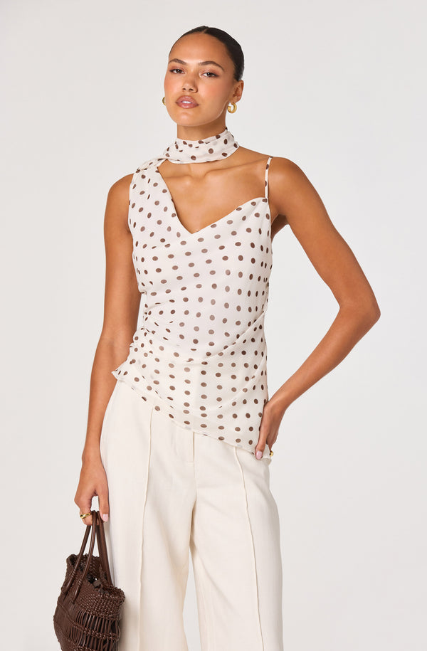 Adrie Polka Dot Scarf Detail Top - ASTR the Label