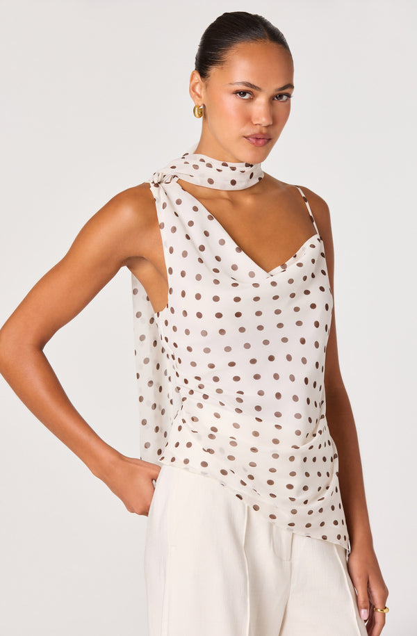 Adrie Polka Dot Scarf Detail Top - ASTR the Label