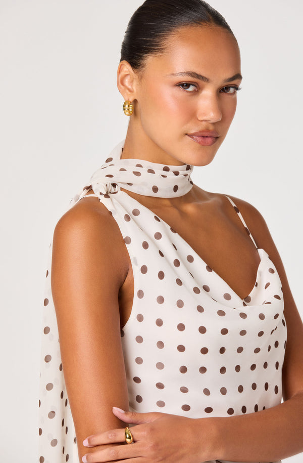 Adrie Polka Dot Scarf Detail Top - ASTR the Label