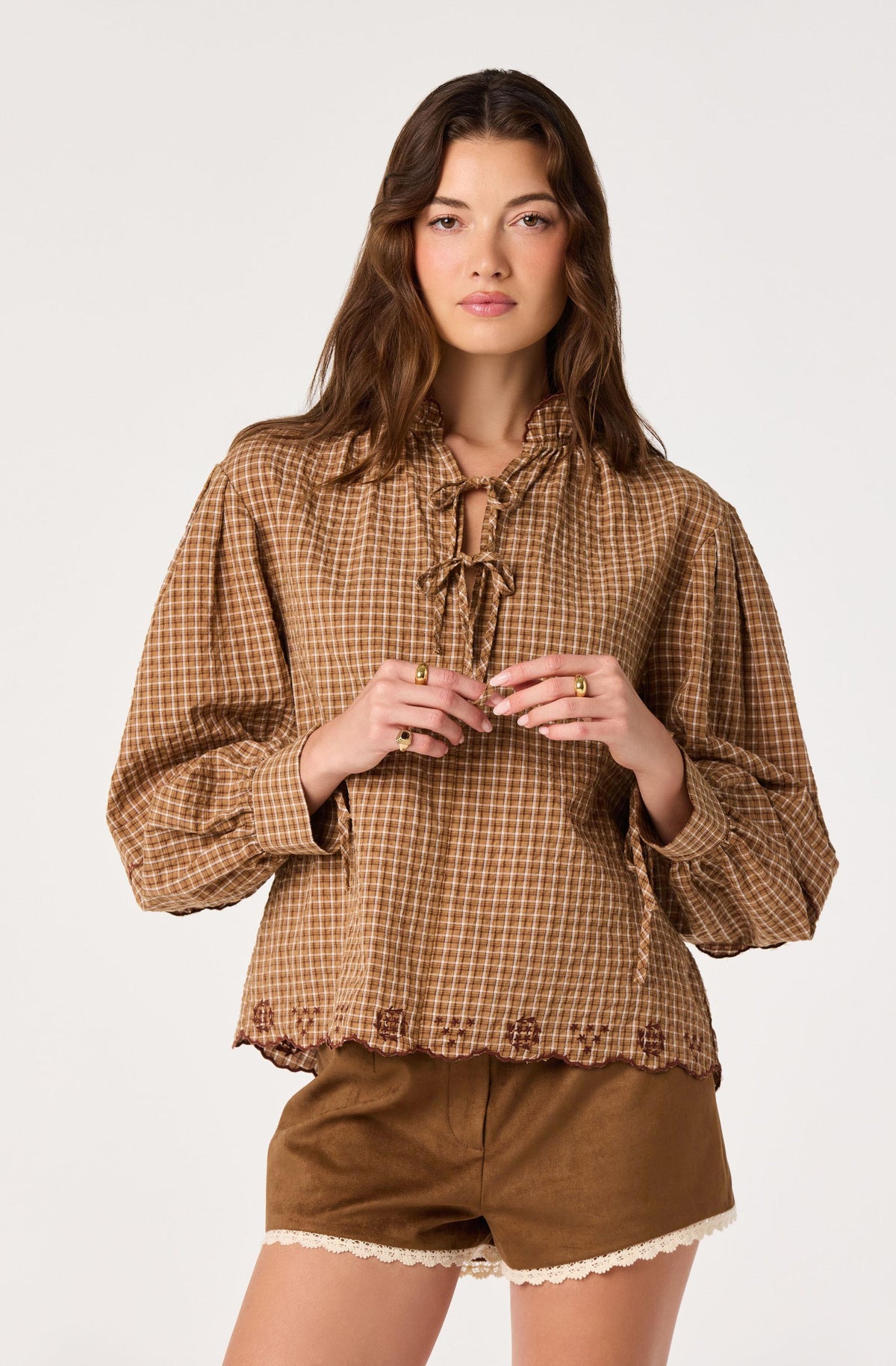 Taliyah Plaid Ruffle Collar Blouse