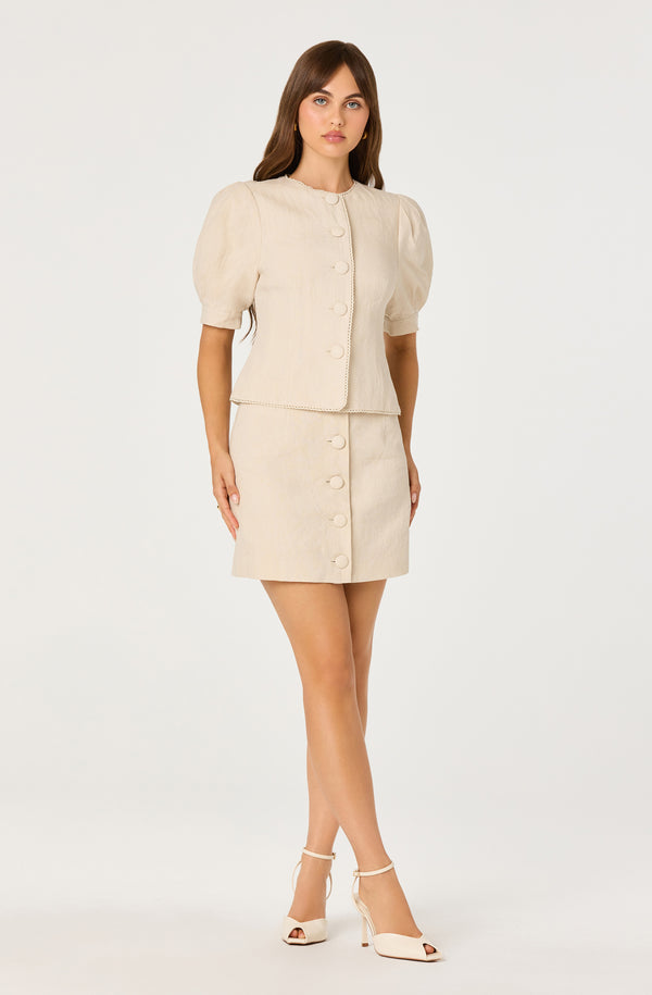 Cailey Linen Puff Sleeve Button-Front Top - ASTR the Label