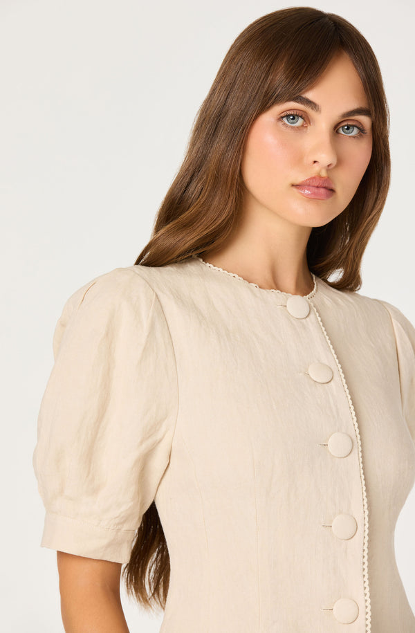 Cailey Linen Puff Sleeve Button-Front Top - ASTR the Label