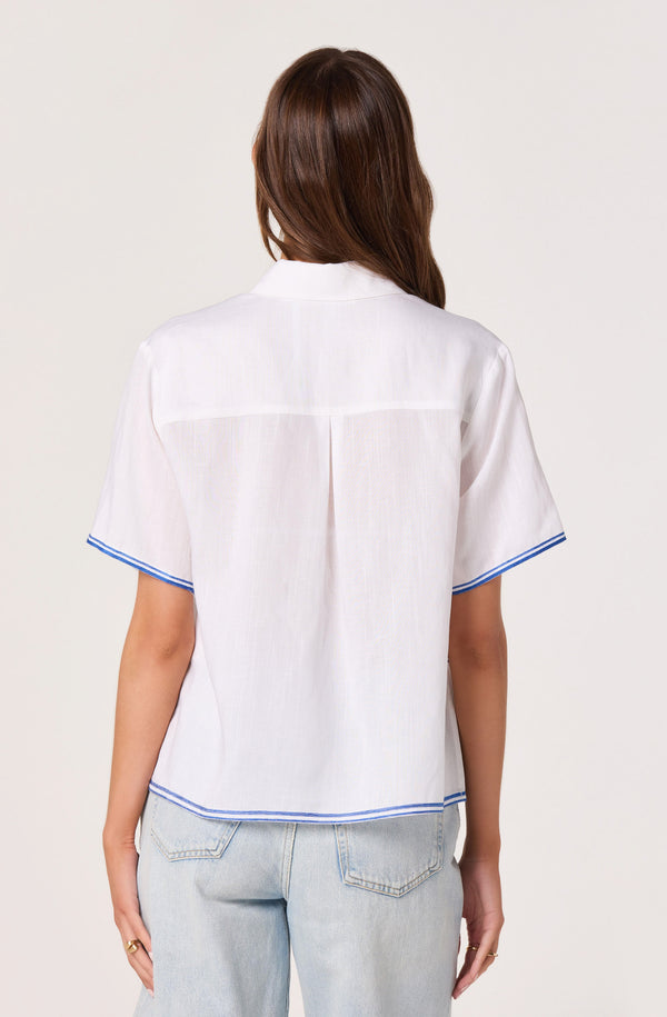 Trace Embroidered Linen Button-Up Shirt - ASTR the Label