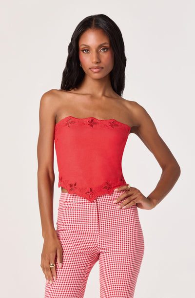 Asa Cutwork Embroidery Strapless Linen Top