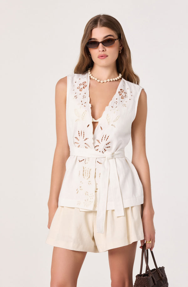 Greta Cutwork Embroidery Longline Vest - ASTR the Label