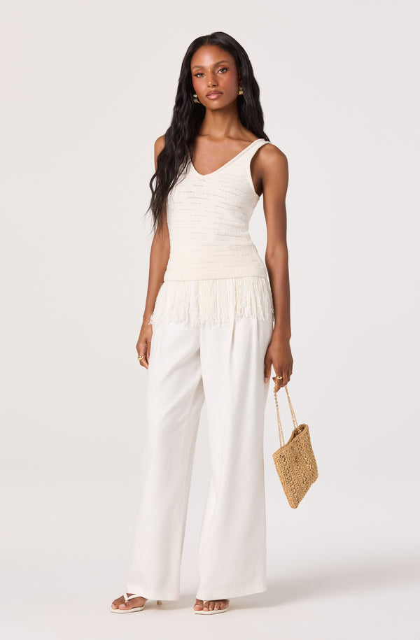 Fringe Knit Tank Top Timegard Tank Top for Women Square Neck