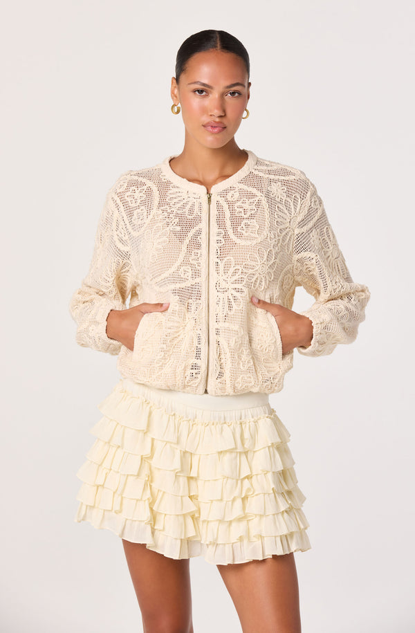 Aeva Embroidered Crochet Bomber Jacket - ASTR the Label