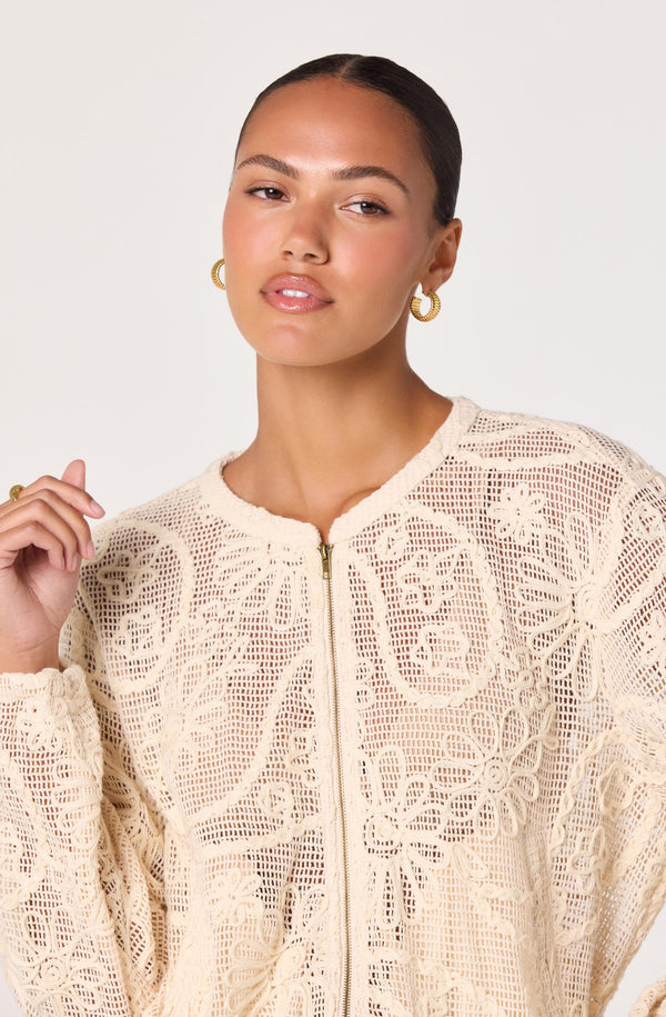 Aeva Embroidered Crochet Bomber Jacket - ASTR the Label