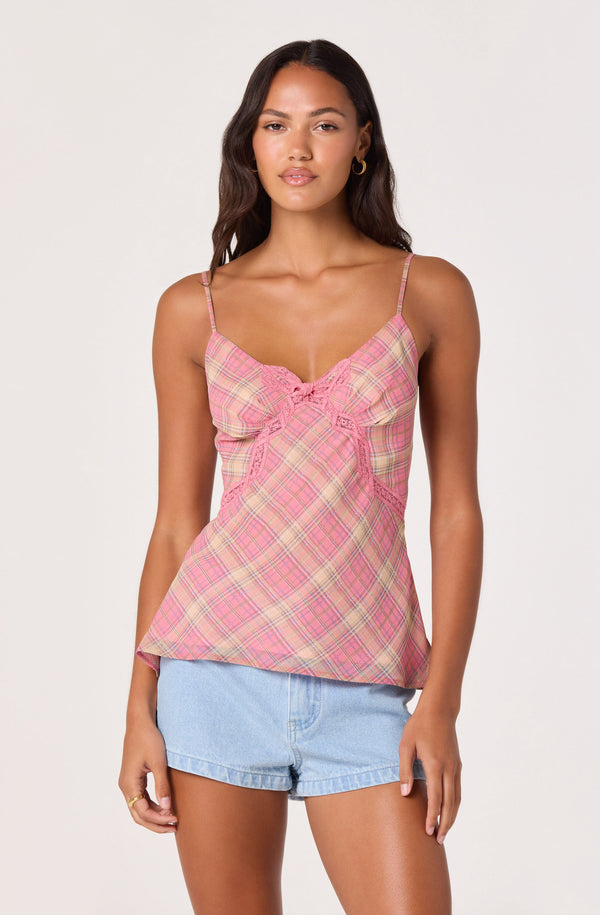 Kirsten Plaid Lace Trim Top - ASTR the Label