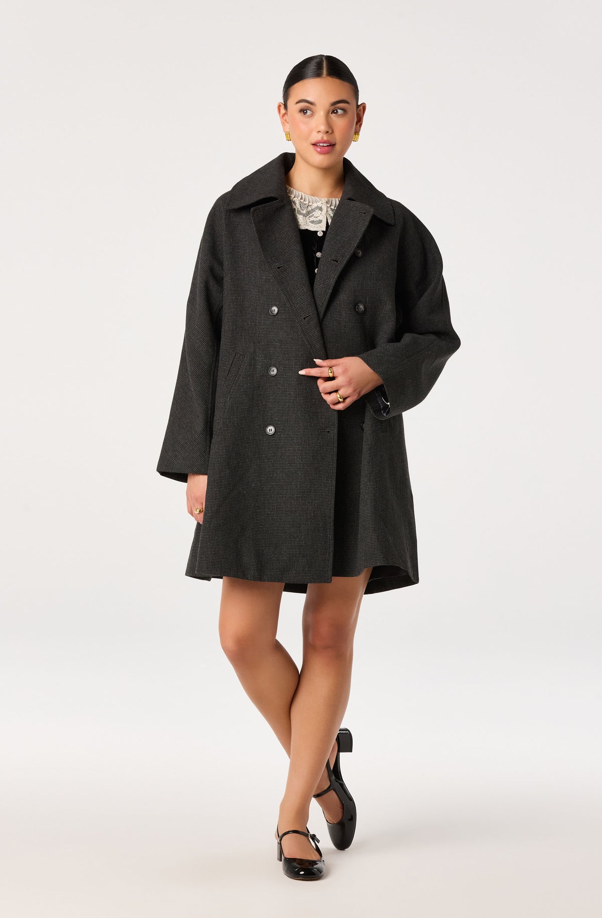 Amber Houndstooth Double-Breasted Coat