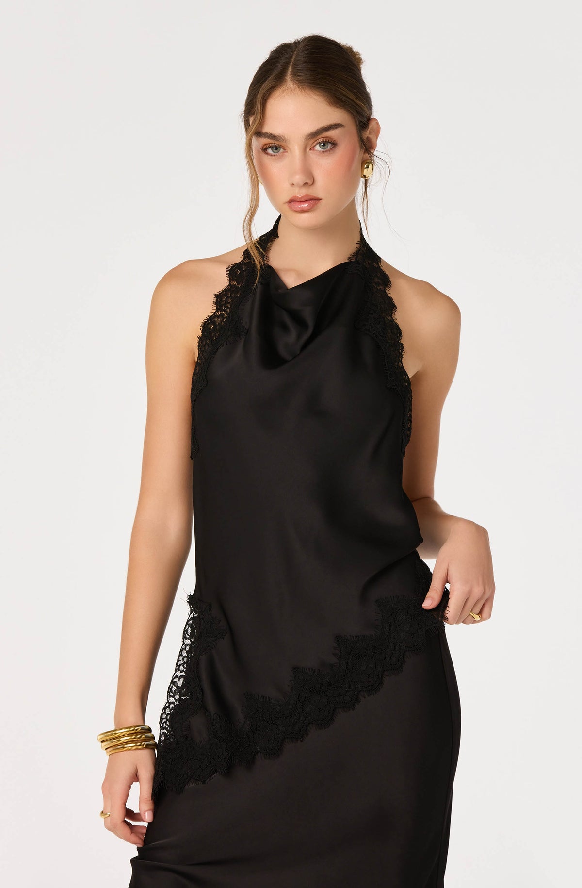 Amira Satin Lace Trim Halter Top