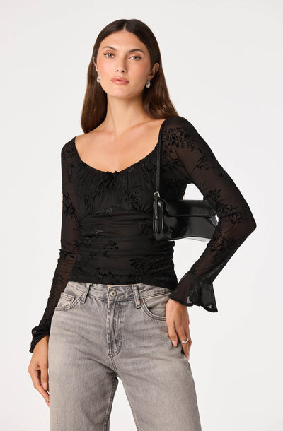 Belsie Velvet Bow Ruched Top