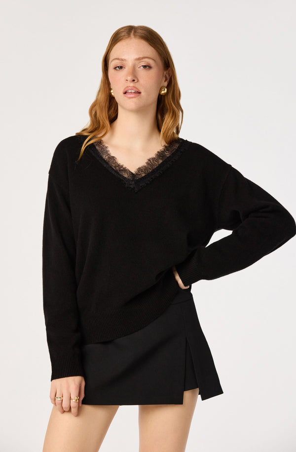Jadyn Lace-Trim V-Neck Sweater - ASTR the Label