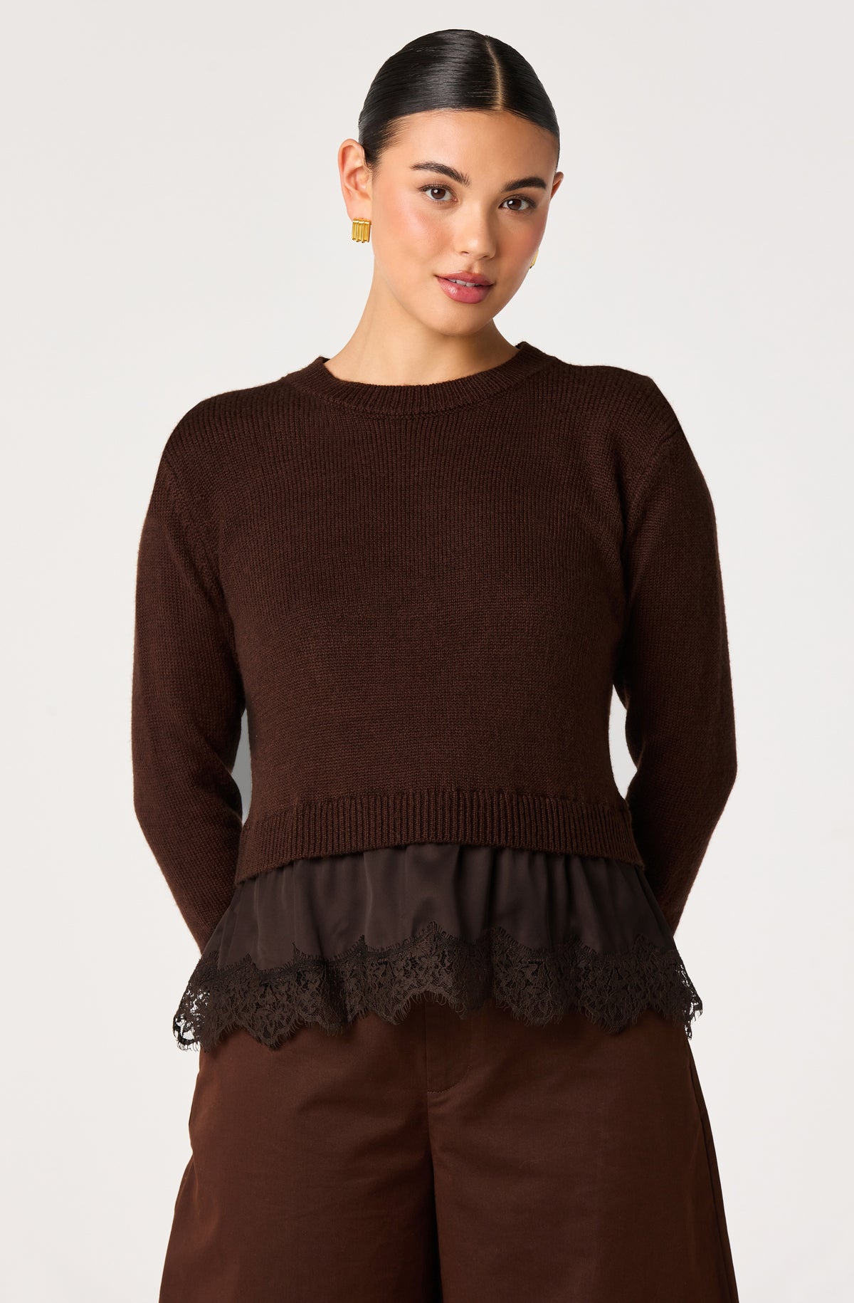 Juliette Mixed Media Lace-Trim Sweater