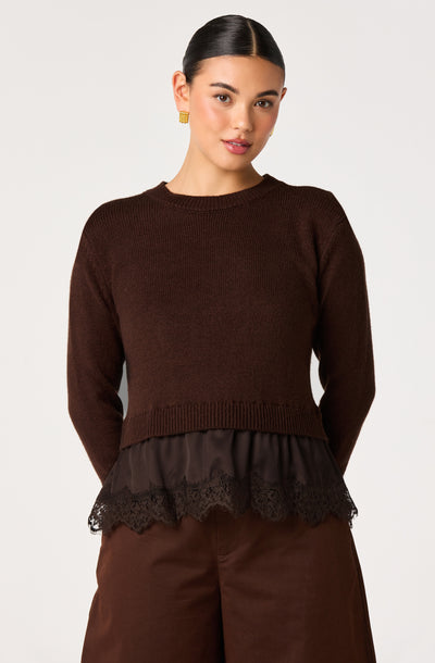 Juliette Mixed Media Lace-Trim Sweater