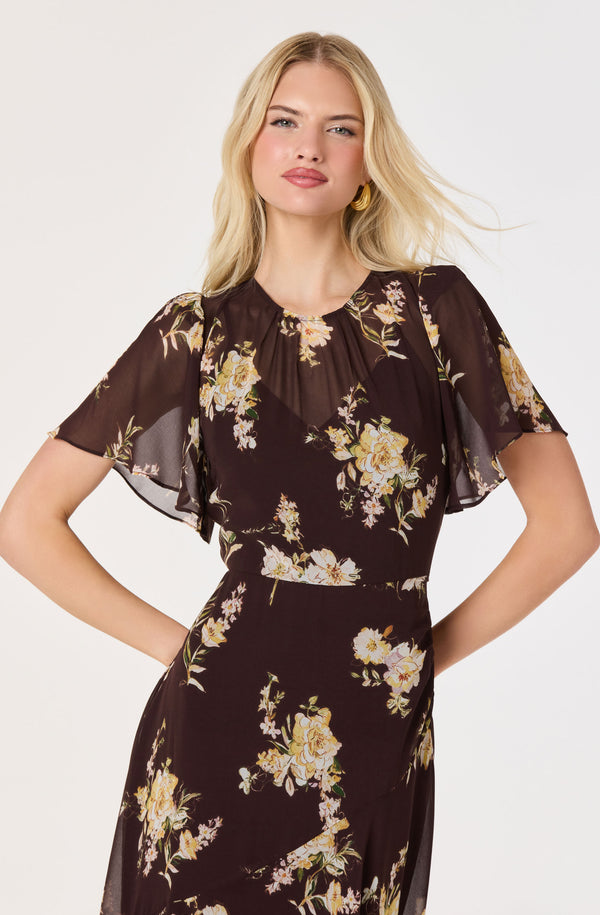 Aila Chiffon Flutter Sleeve Maxi Dress