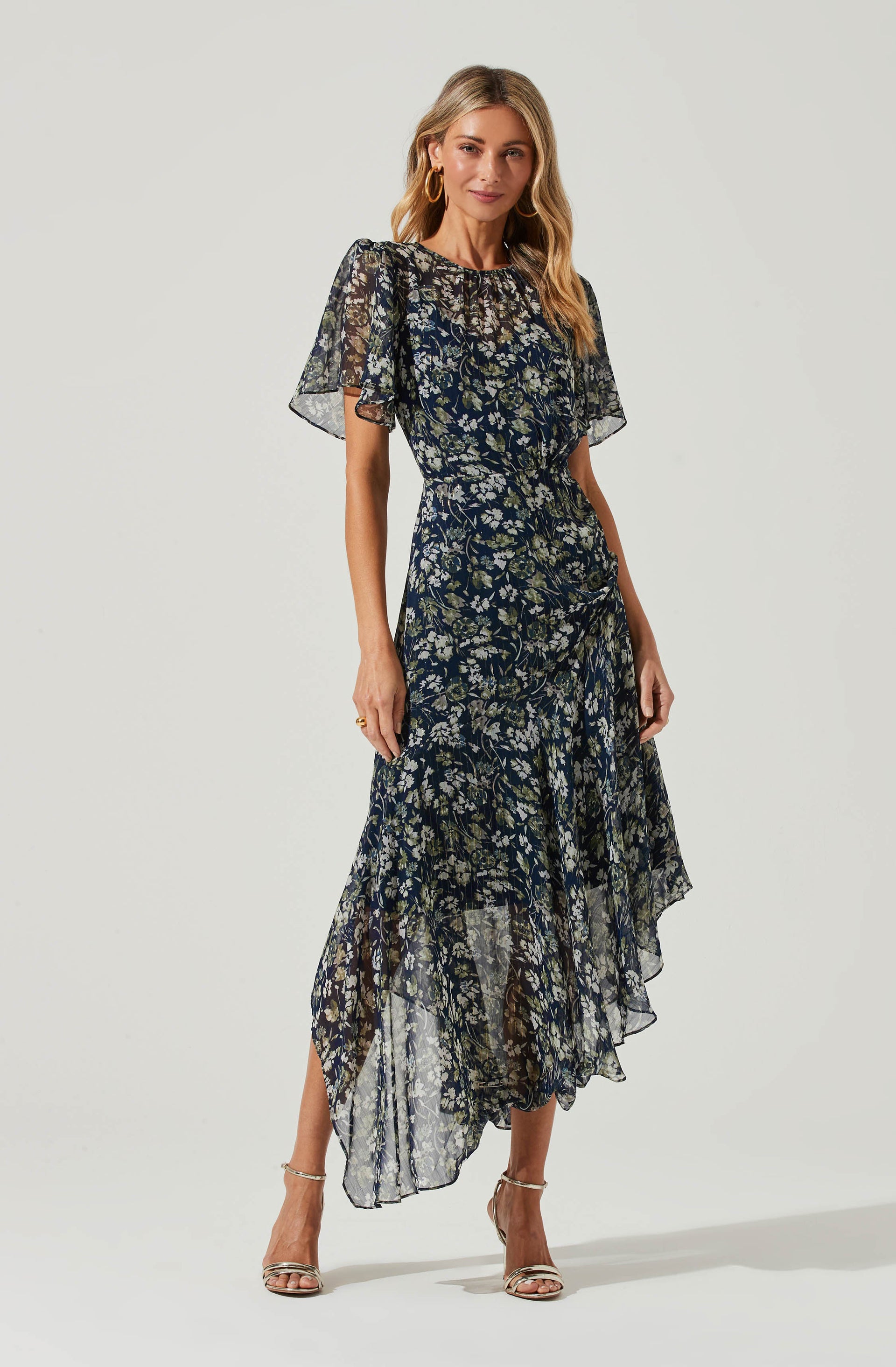 chinese dress ladies Flutter Sleeve Beaded Wrap Dress In Aqua Dust