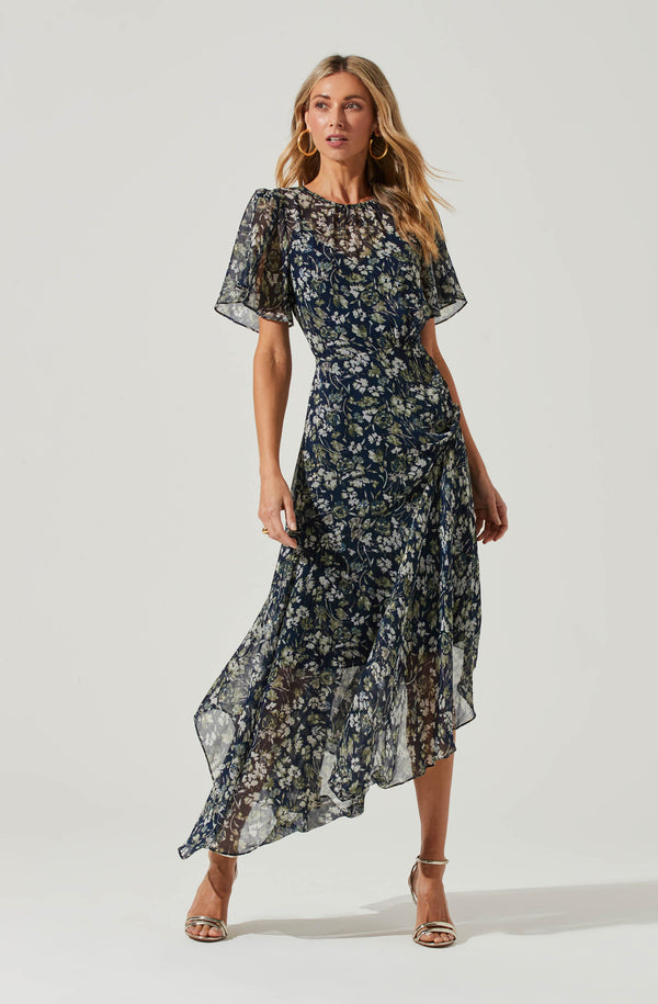 Flutter Sleeve Floral Asymmetric Maxi Dress - ASTR the Label Flutter Sleeve Floral Asymmetric Maxi Dress - ASTR the Label