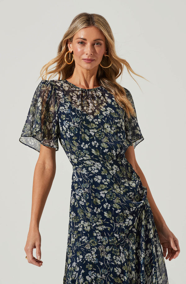 flutter sleeve maxi dress astr the label Flutter Sleeve Floral Asymmetric Maxi Dress