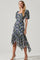 Floral Short Sleeve Asymmetrical Hem Midi Dress