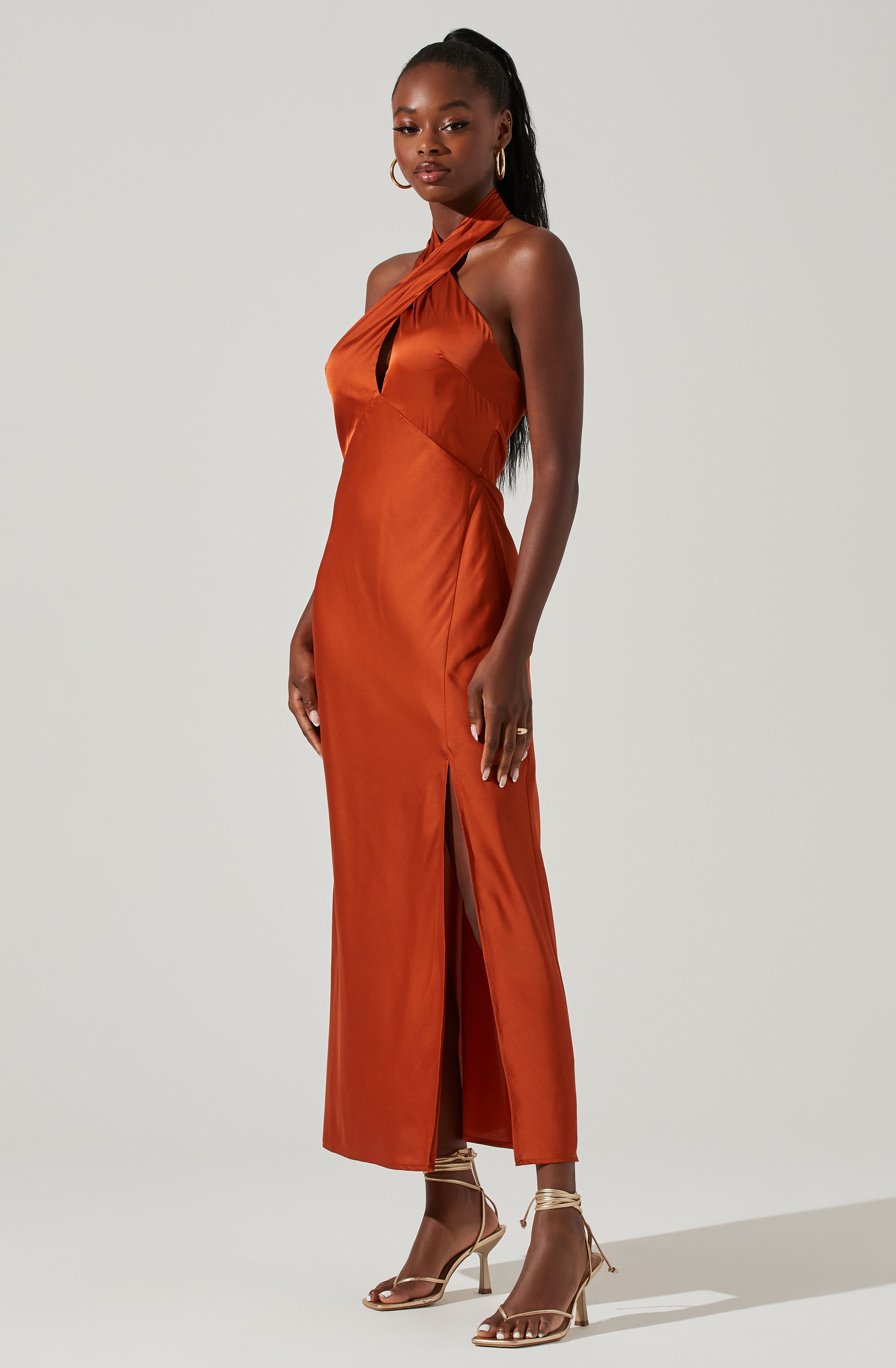 Orange halter neck maxi dress Clearance