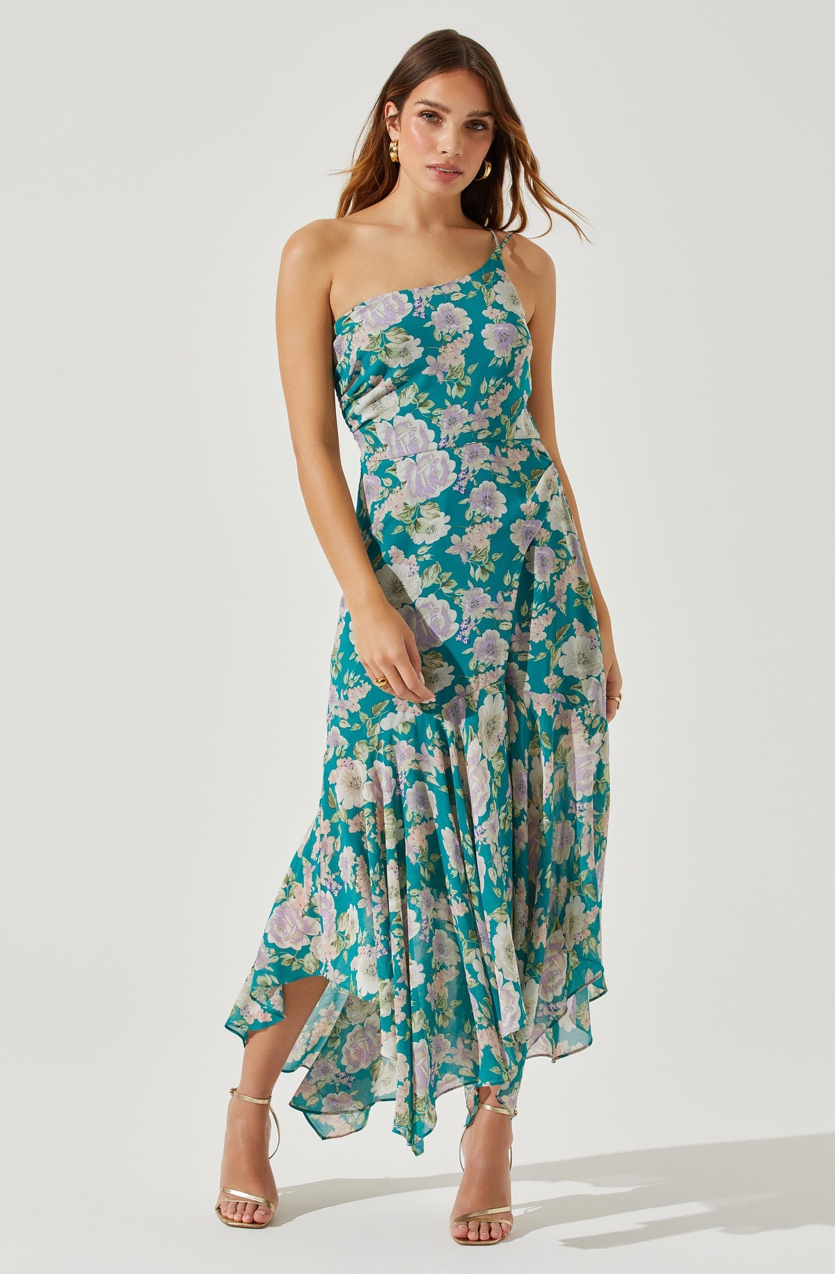 Floral Square Neck Slit Front Midi Dress