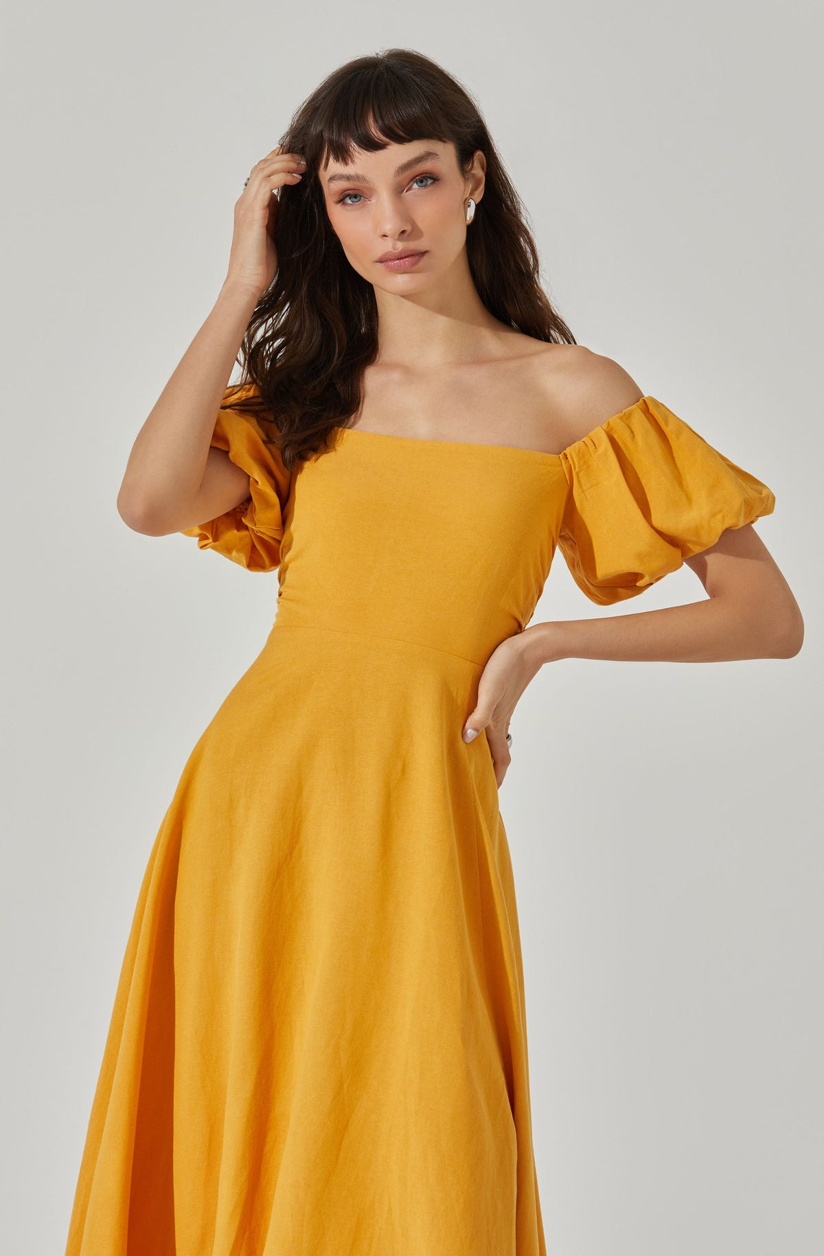 Off Shoulder Puff Sleeve Midi Dress