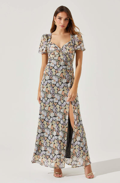 Sweetheart Neck Floral Twist Bust Maxi Dress