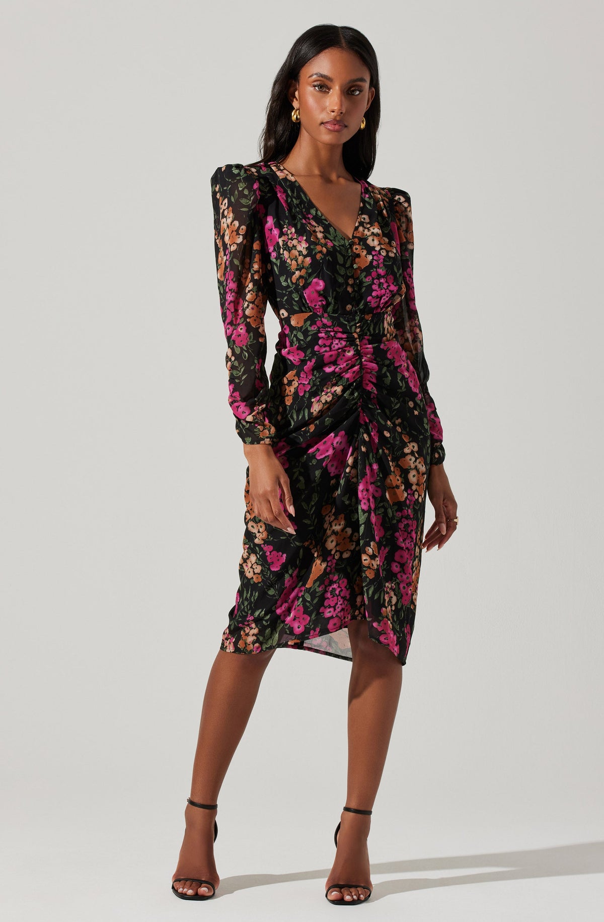 Floral Dressed Up Black Floral Print Midi Dress