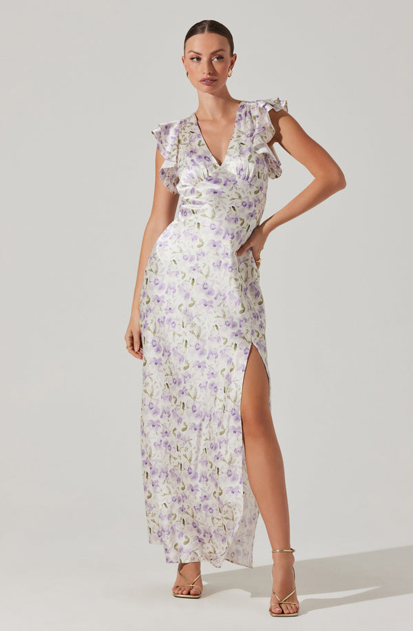 Satin Flutter Sleeve Maxi Dress ASTR the Label