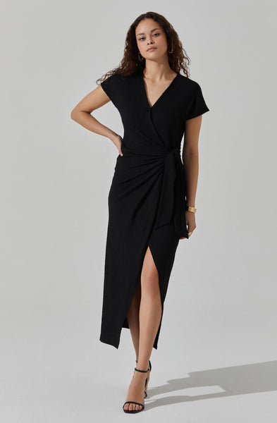 Astr The Label Knit Wrap Dress in Black at Nordstrom, Size Small