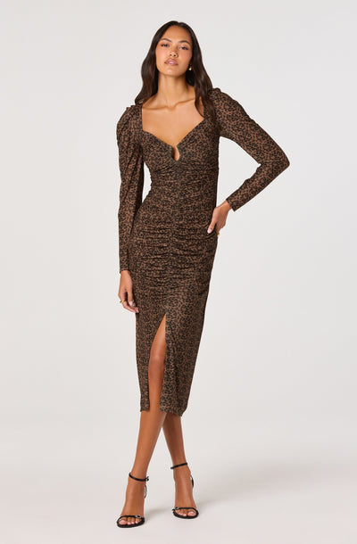 Ruched Mesh Midi Dress