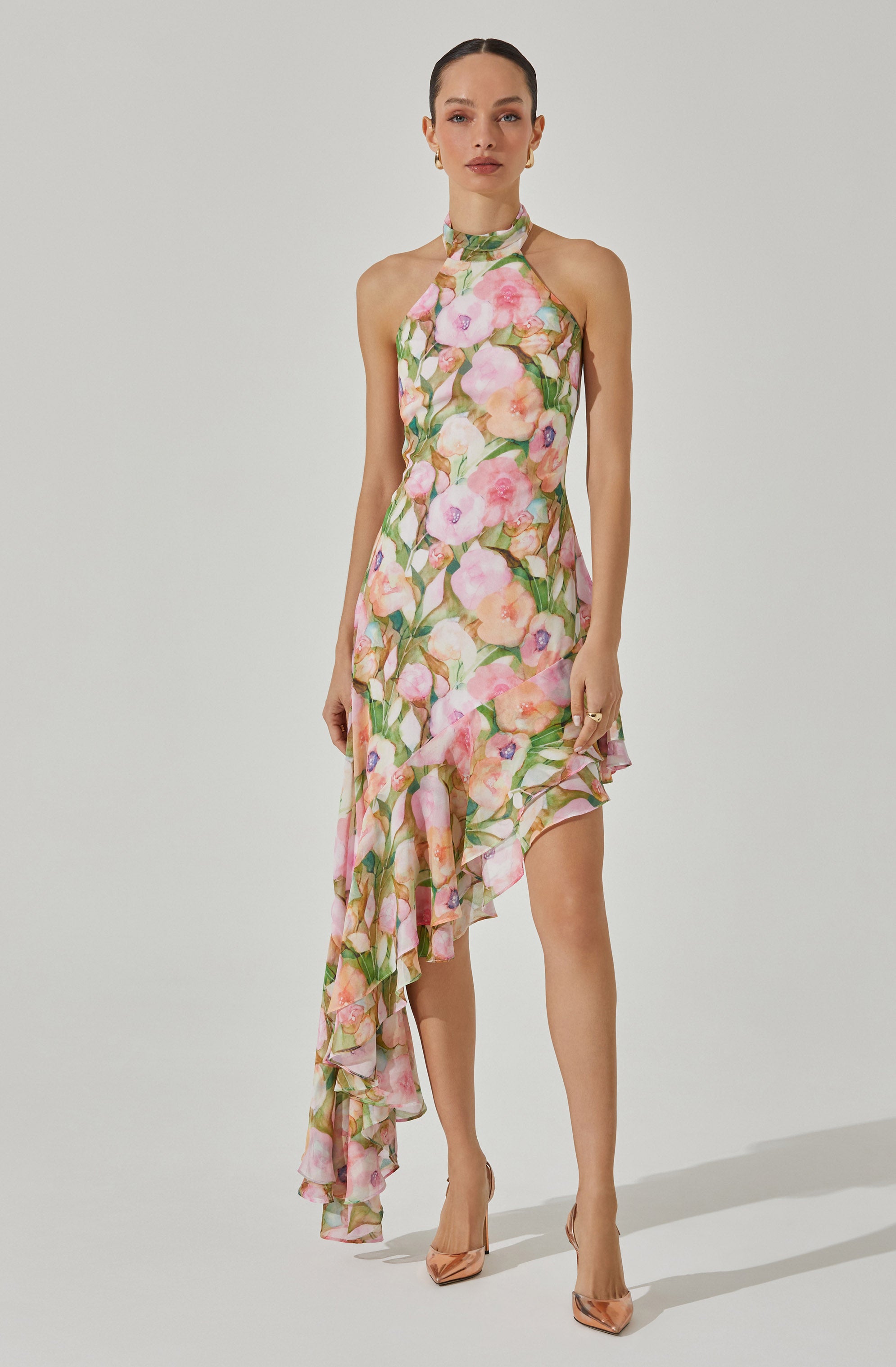 Asymmetric Floral Halter Midi Dress ASTR the Label