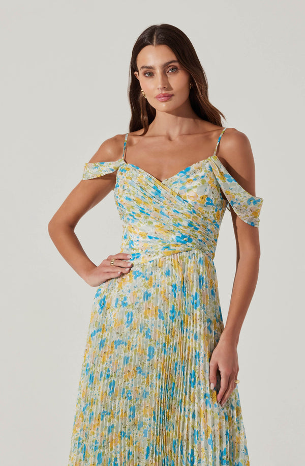 formal dresses for women nyc Pleated Cold Shoulder Midi Dress