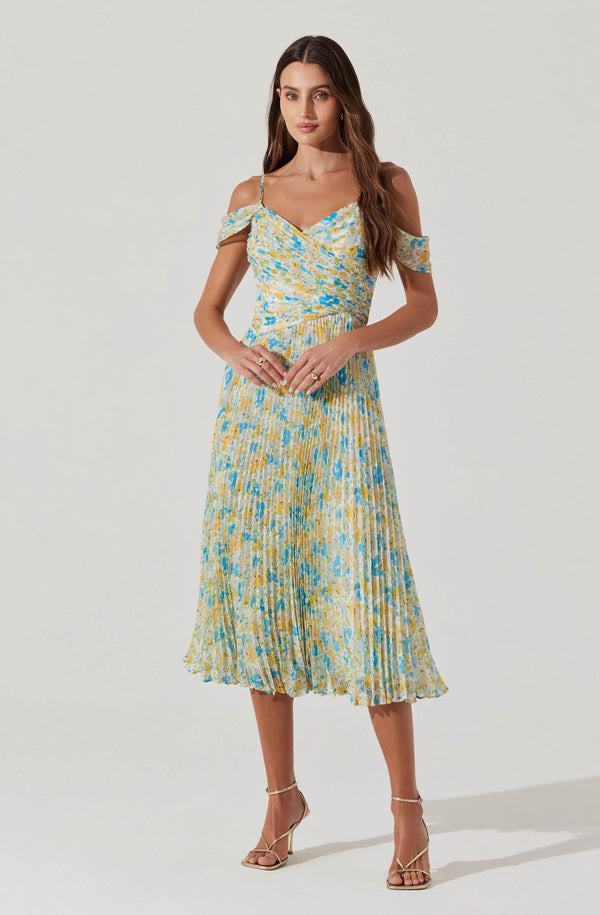 pleated cold shoulder dress Ever-Pretty Sparkling V-Neck Floral Cold-Shoulder Pleated Evening Dress Occasion Dress