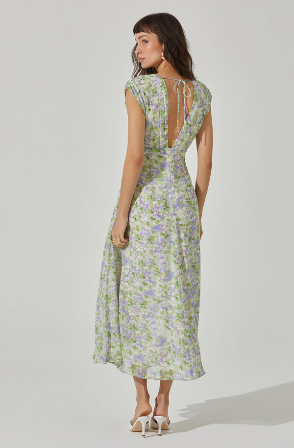 V-Neck Pleated Floral Midi Dress - ASTR the Label V-Neck Pleated Floral Midi Dress - ASTR the Label