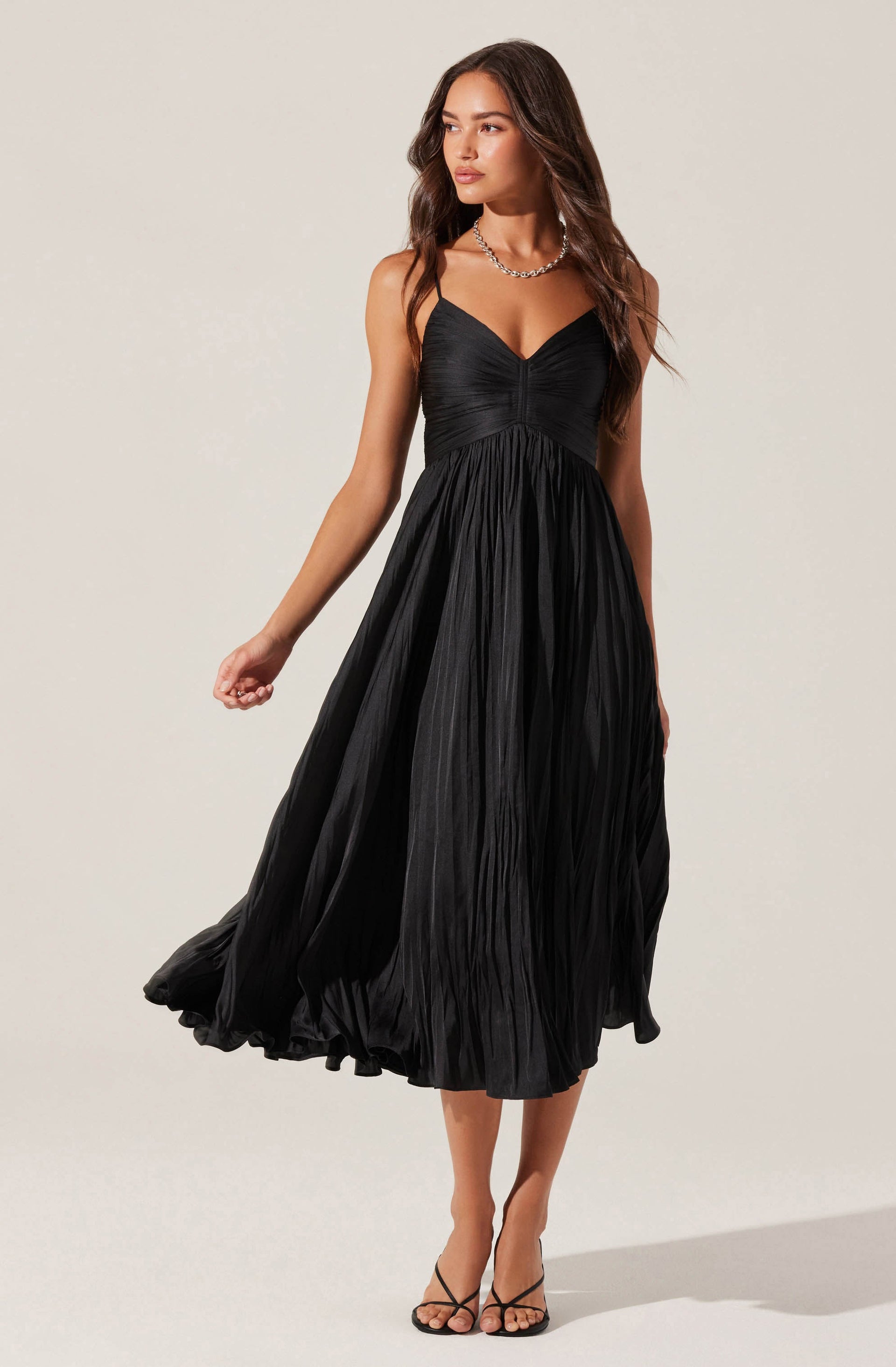 knee length dresses for ladies Floral Ruffle Pleated Midi Dress main image 0